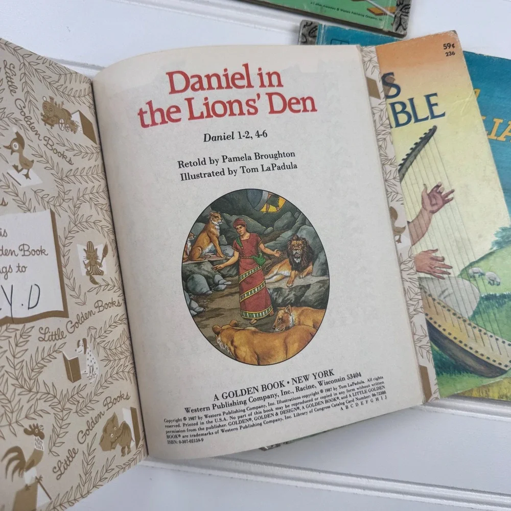Vintage Lot of 5 Golden Books Daniel in the Lions Den David and Goliath 80s